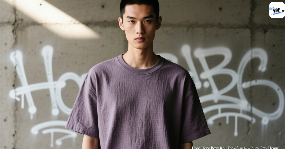 Hope Hope Boxy Roll Tee in plum grey hemp size 42